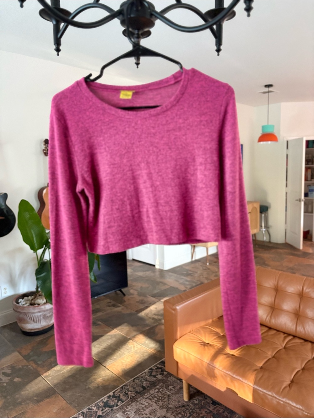 Daisy Heather Magenta Pink Cropped Long Sleeve Top XL